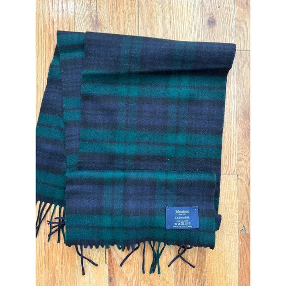 Johnstons Of Elgin Unisex Cashmere Fringe Trim Scarf Blackwatch Size 65X10" - Picture 1 of 2
